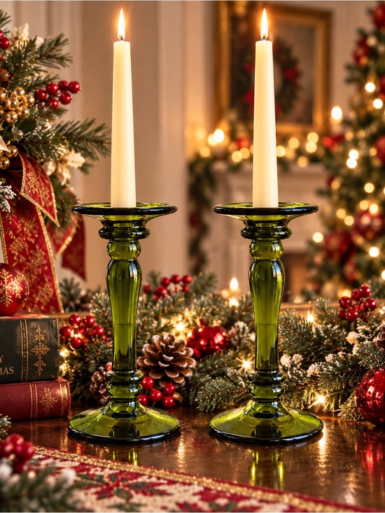 Fenton Other - Fenton #449 Florentine Green Stretch Glass Candlesticks Pair 8½” Vintage 1920s